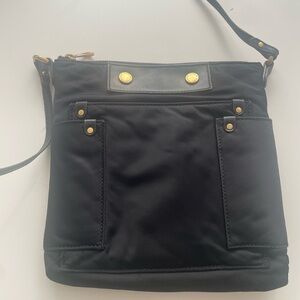 Black Nylon Crossbody Bag with Gold Accents